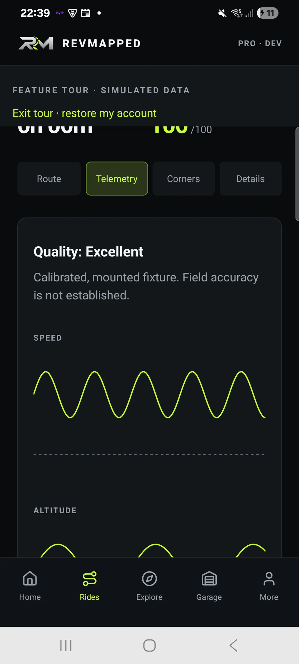 REVMAPPED speed and elevation graphs